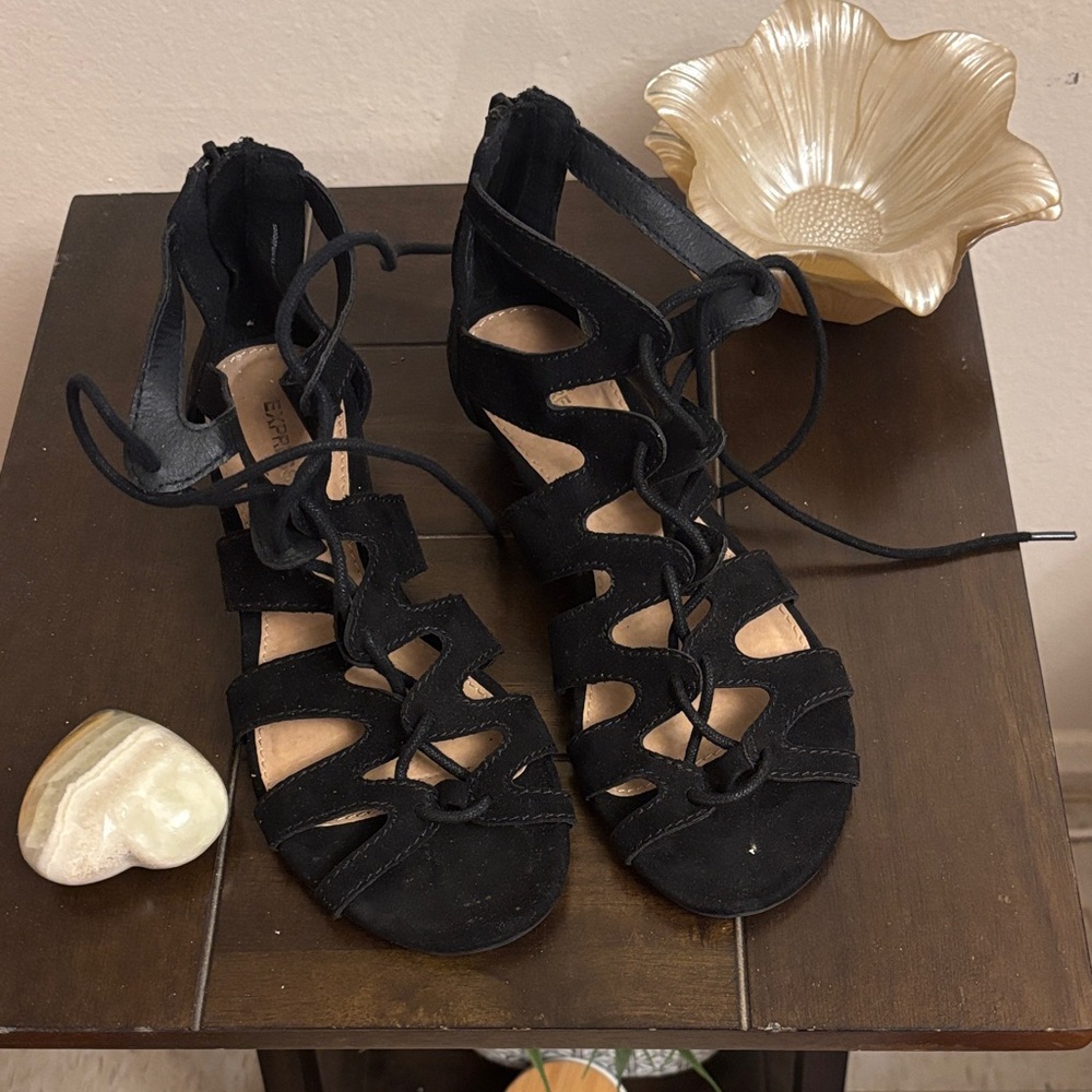 Express Black Lace-Up Sandals